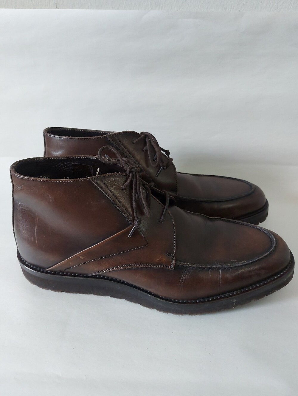 Davids Men Laceup High Ankle Chukka Boots Size 43 EU Brown Leather Comfort Shoes - Picture 2 of 14